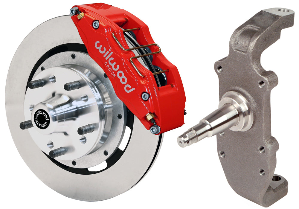 55-57 CHEVY FRONT DISC BRAKE KIT,2" DROP SPINDLES,DP6,12" ROTORS,RED