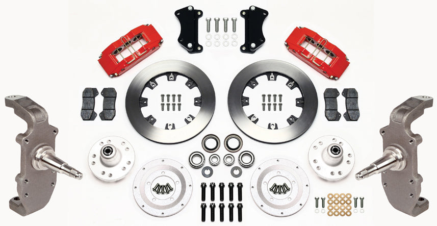 55-57 CHEVY FRONT DISC BRAKE KIT,2" DROP SPINDLES,DP6,12" ROTORS,RED