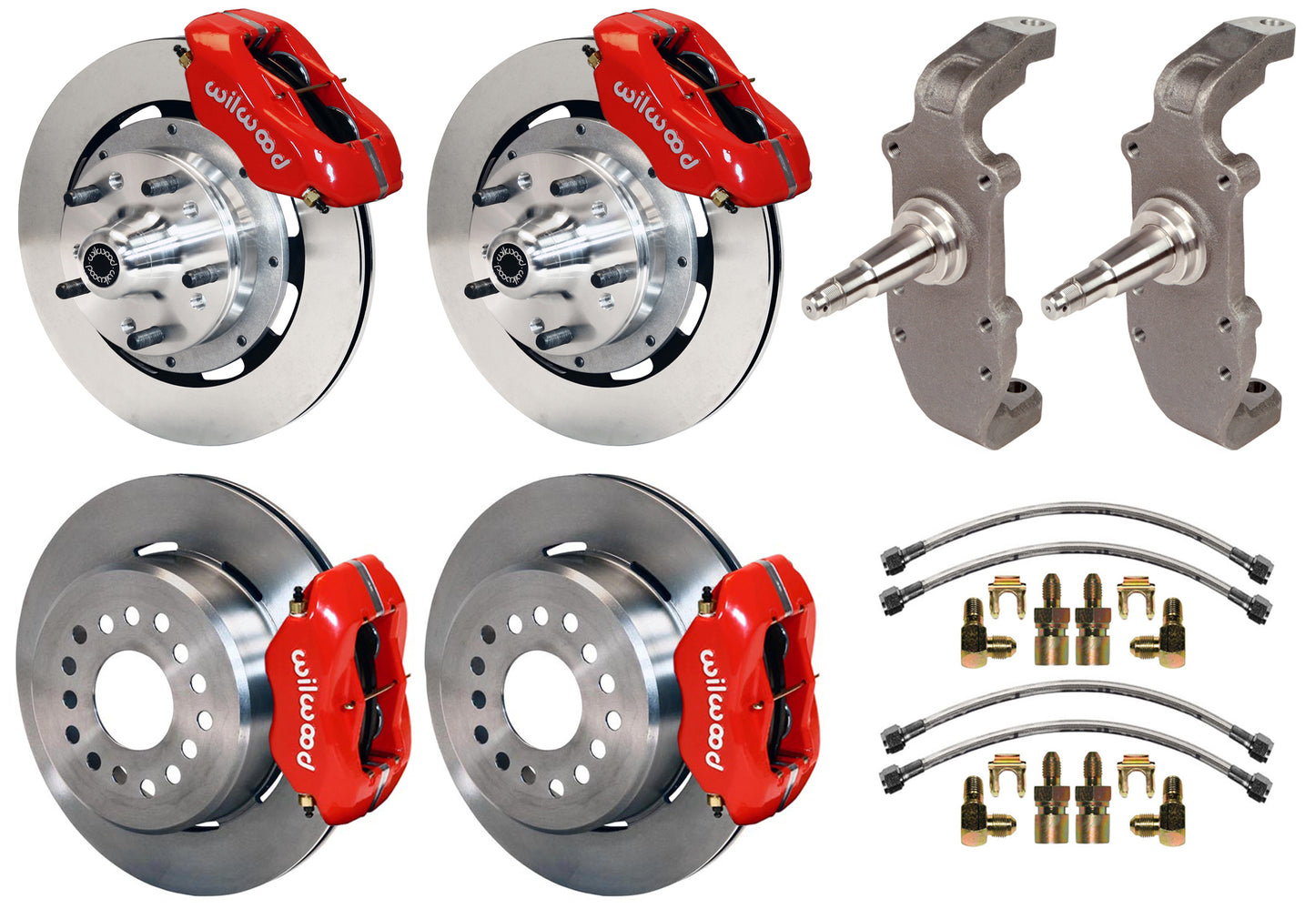 55-57 CHEVY FULL DISC BRAKE KIT,2" DROP SPINDLES,12" ROTORS,RED