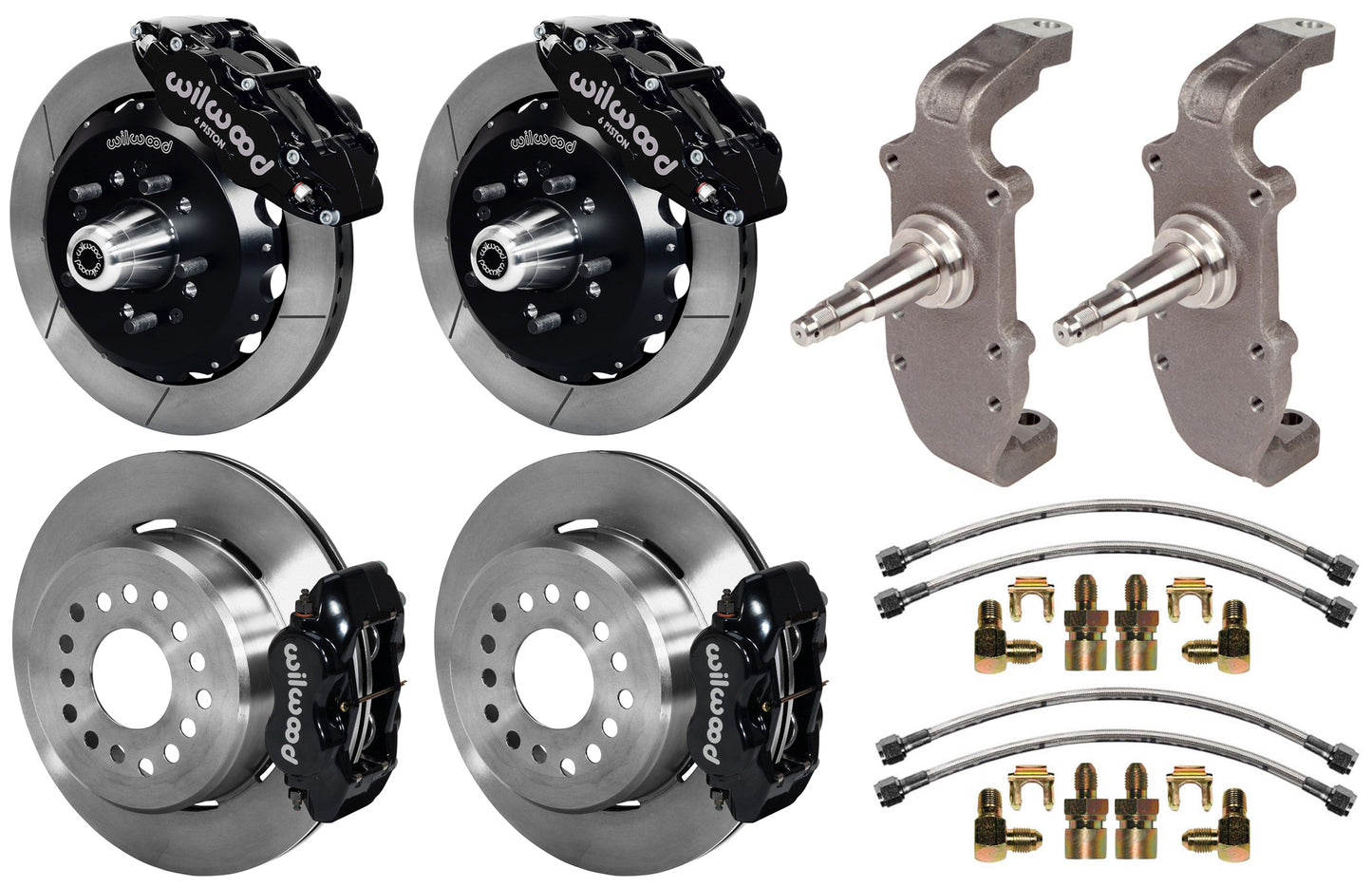 55-57 CHEVY FULL DISC BRAKE KIT,2" DROP SPINDLES,13"/12" ROTORS,BLACK