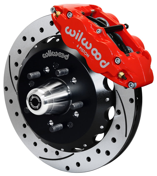 HEIDT'S 55-57 2" DROP KIT,FRONT,13" DRILLED ROTORS,6 PISTON RED CALIPERS