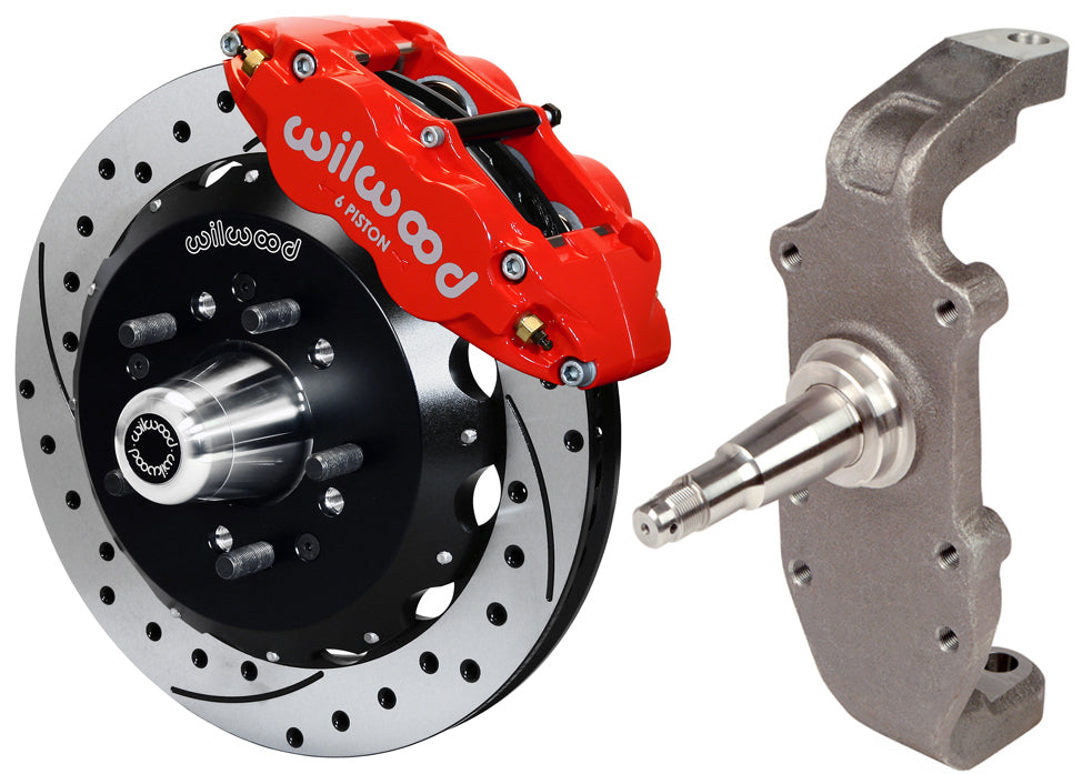 55-57 CHEVY FRONT DISC BRAKE KIT,2" DROP SPINDLES,13" DRILLED,RED