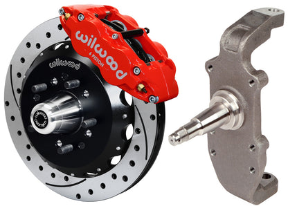 55-57 CHEVY FRONT DISC BRAKE KIT,2" DROP SPINDLES,13" DRILLED,RED