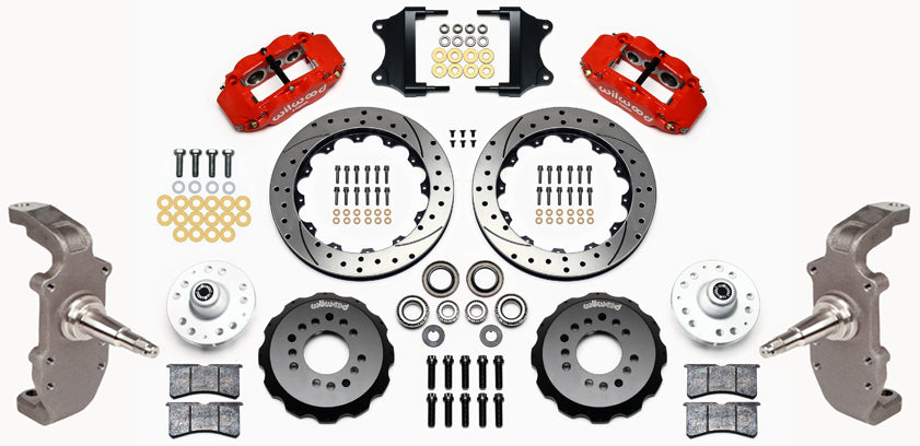55-57 CHEVY FRONT DISC BRAKE KIT,2" DROP SPINDLES,13" DRILLED,RED