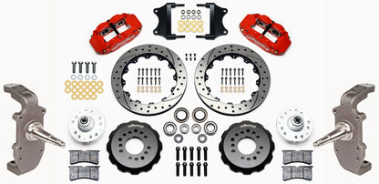 55-57 CHEVY FRONT DISC BRAKE KIT,2" DROP SPINDLES,13" DRILLED,RED
