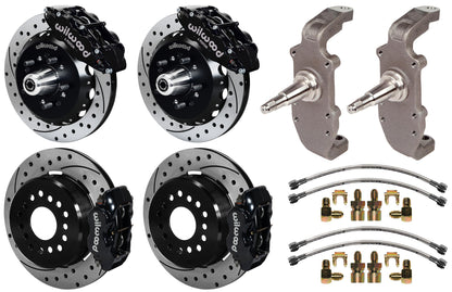 55-57 CHEVY FULL DISC BRAKE KIT,2" DROP SPINDLES,13"/12" DRILLED,BLACK