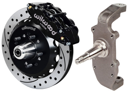 55-57 CHEVY FRONT DISC BRAKE KIT,2" DROP SPINDLES,13" DRILLED,BLACK