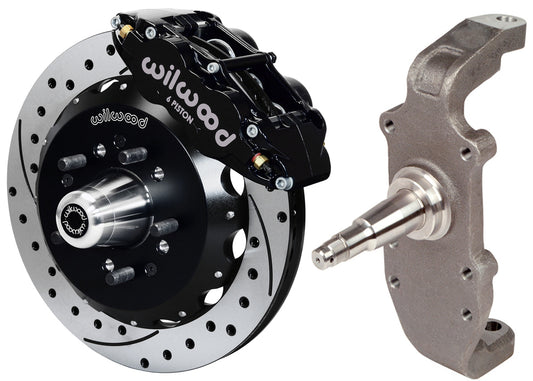 55-57 CHEVY FRONT DISC BRAKE KIT,2" DROP SPINDLES,13" DRILLED,BLACK