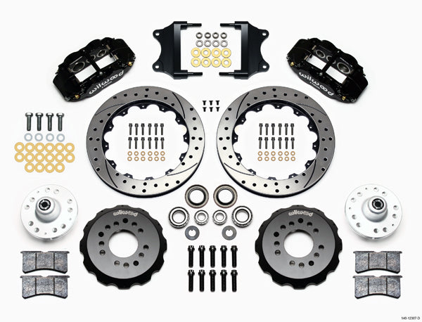 HEIDT'S 55-57 2" DROP KIT,FRONT,13" DRILLED ROTORS,6 PISTON BLACK CALIPERS