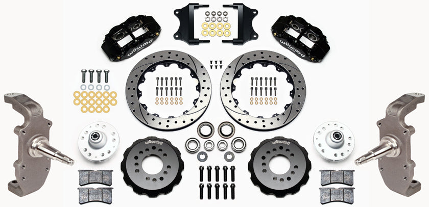 55-57 CHEVY FULL DISC BRAKE KIT,2" DROP SPINDLES,13"/12" DRILLED,BLACK
