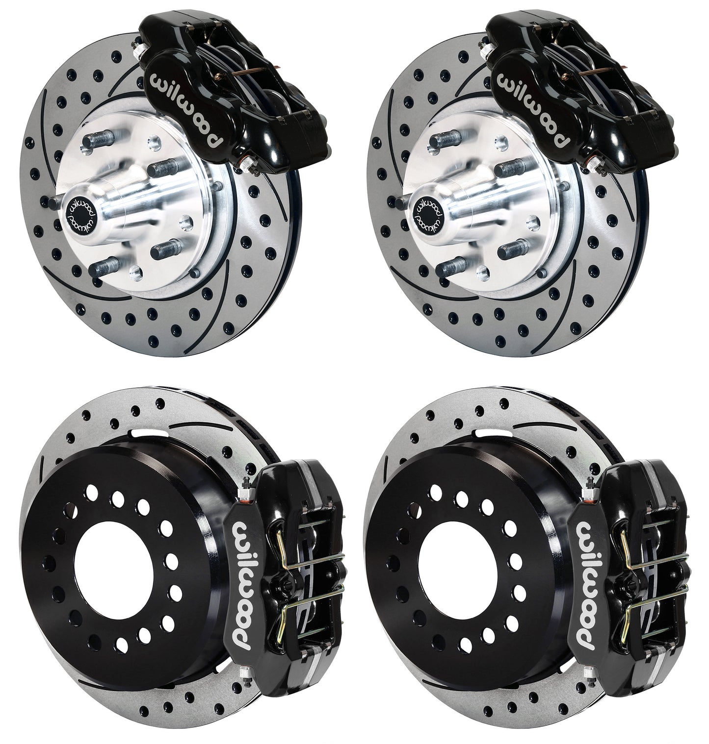 59-64 B-BODY FULL DISC BRAKE KIT,11" DRILLED ROTORS,BLACK CALIPERS