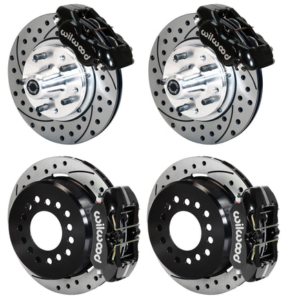 59-64 B-BODY FULL DISC BRAKE KIT,11" DRILLED ROTORS,BLACK CALIPERS