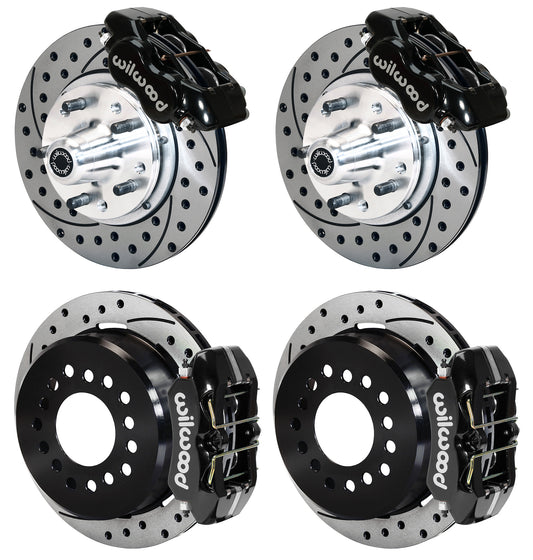 59-64 B-BODY FULL DISC BRAKE KIT,11" DRILLED ROTORS,BLACK CALIPERS