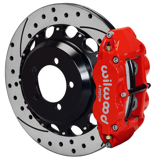 SUBARU IMPREZA,SAAB,REAR,13" DRILLED ROTORS,RED