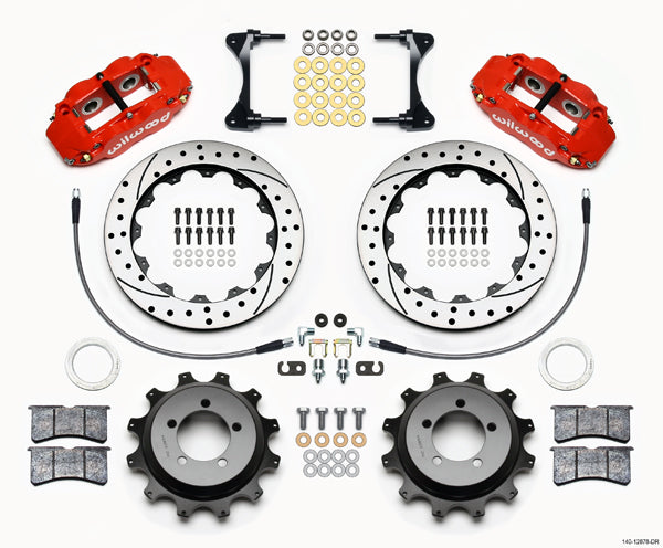 SUBARU IMPREZA,SAAB,REAR,13" DRILLED ROTORS,RED