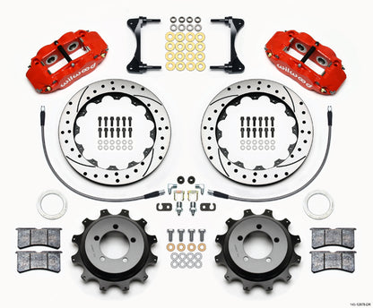SUBARU IMPREZA,SAAB,REAR,13" DRILLED ROTORS,RED