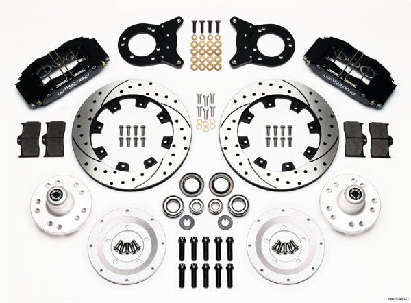 70-73 FORD,MERCURY FULL DISC BRAKE KIT,12" DRILLED ROTORS,6/4 PISTON BLACK