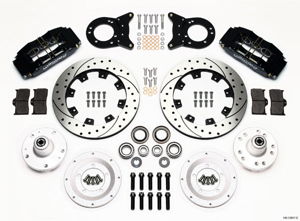 65-69 FORD,MERCURY FULL DISC BRAKE KIT,12" DRILLED ROTORS,6/4 PISTON BLACK