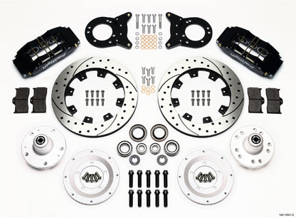 65-69 FORD,MERCURY FULL DISC BRAKE KIT,12" DRILLED ROTORS,6/4 PISTON BLACK