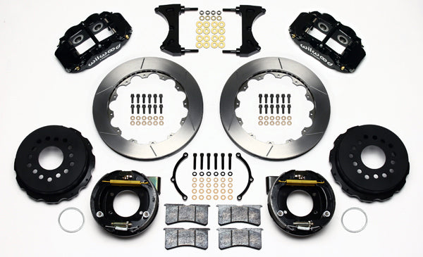 64-74 GM DISC BRAKE KIT,FRONT 14" & REAR 13" ROTORS WITH LINES,BLACK CALIPERS