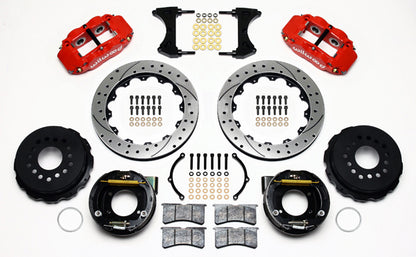67-69 GM F-BODY FULL DISC BRAKE KIT & 2" DROP SPINDLES & ARMS,13" DRILLED,RED