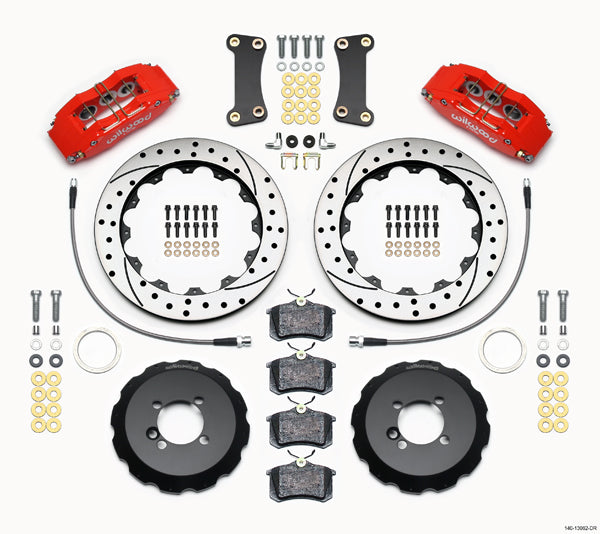 02-13 MINI COOPER FULL DISC BRAKE KIT,13/11.75" DRILLED ROTORS,RED CALIPERS