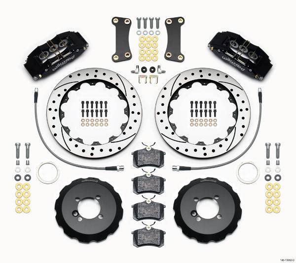 02-13 MINI COOPER FULL DISC BRAKE KIT,13/11.75" DRILLED ROTORS,BLACK CALIPERS