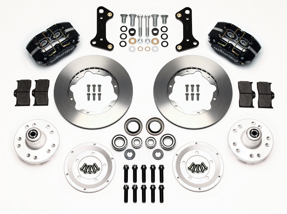 64-74 GM FRONT DISC BRAKE KIT,11" ROTORS,4 PISTON DP DUST BOOT BLACK CALIPERS