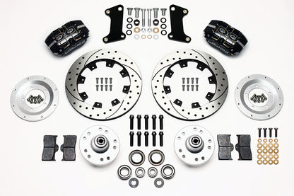 64-74 GM FRONT DISC BRAKE KIT,12.19" DRILLED ROTORS,4 PISTON DP DUST BOOT BLACK