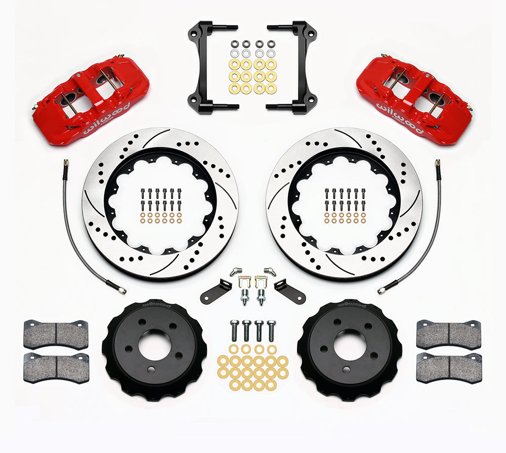 15-23 MUSTANG FULL DISC BRAKE KIT,14" DRILLED ROTORS,RED CALIPERS