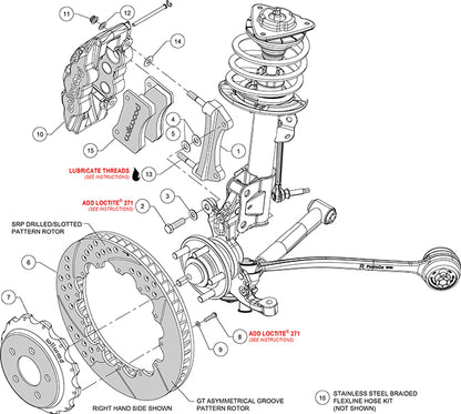 15-23 MUSTANG FULL DISC BRAKE KIT,14" ROTORS,RED CALIPERS