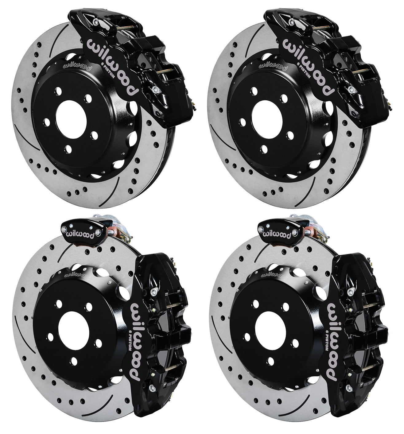 15-23 MUSTANG FULL DISC BRAKE KIT,14" DRILLED ROTORS,BLACK CALIPERS
