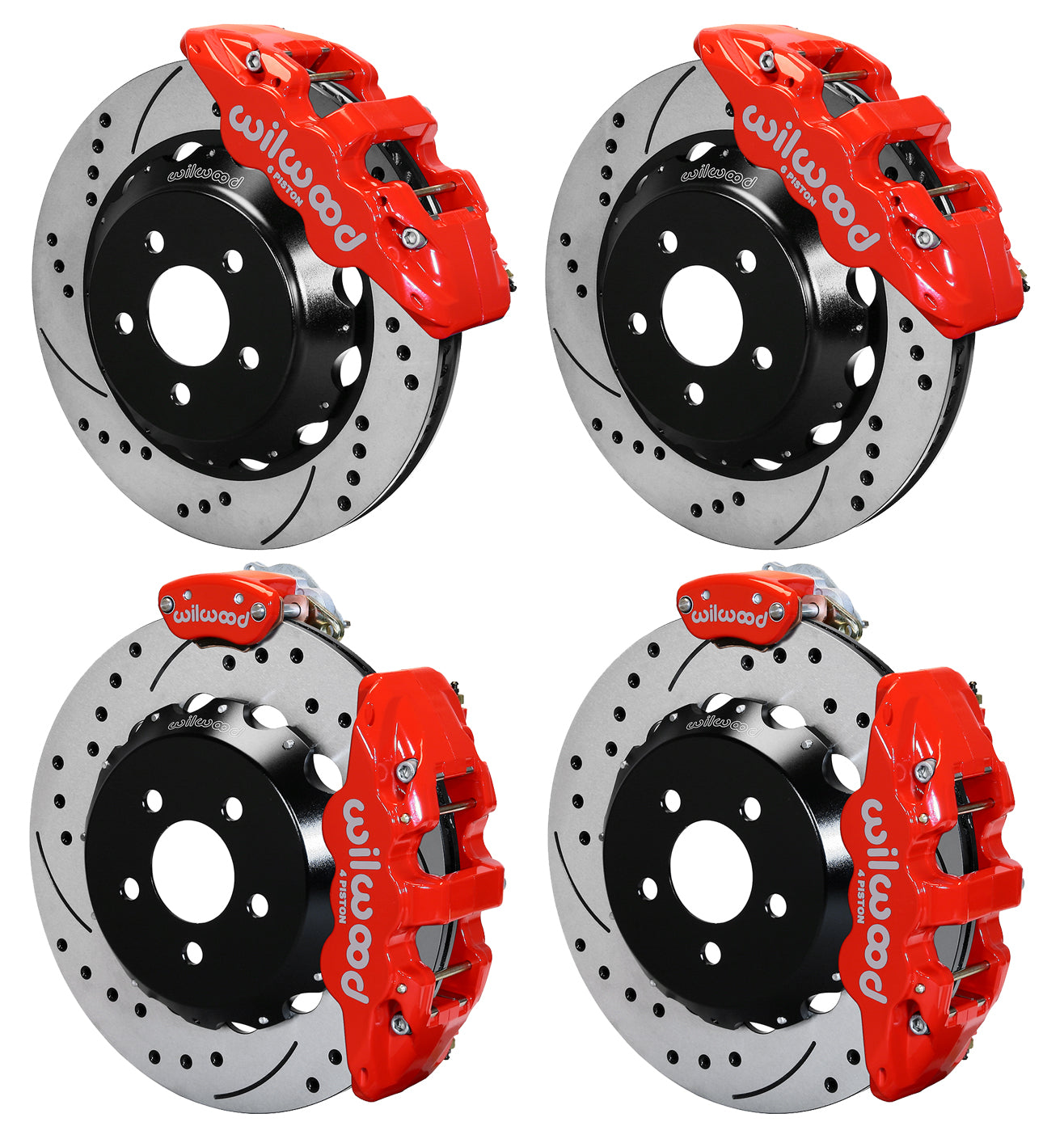 15-23 MUSTANG FULL DISC BRAKE KIT,14" DRILLED ROTORS,RED CALIPERS