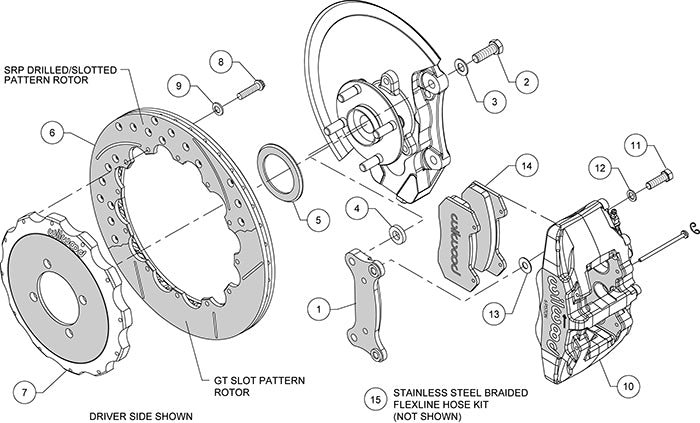 16-23 MAZDA MIATA,FRONT,13" DRILLED ROTORS,RED CALIPERS,WITH LINES