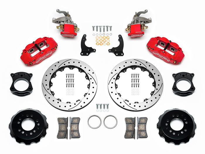 88-96 CORVETTE DISC BRAKE KIT,FRONT & REAR,LINES,13" DRILLED,RED CALIPERS