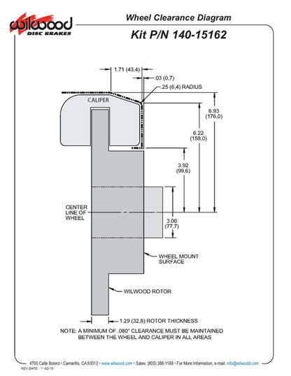 57-60 CADILLAC KIT,FRONT,1.29" X 11.88" ROTORS,RED CALIPERS