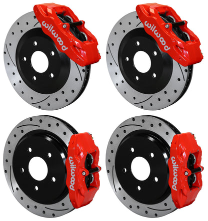 97-13 CORVETTE C5,C6 FRONT & REAR 4 PISTON CALIPER,PAD & DRILLED ROTOR SET,RED