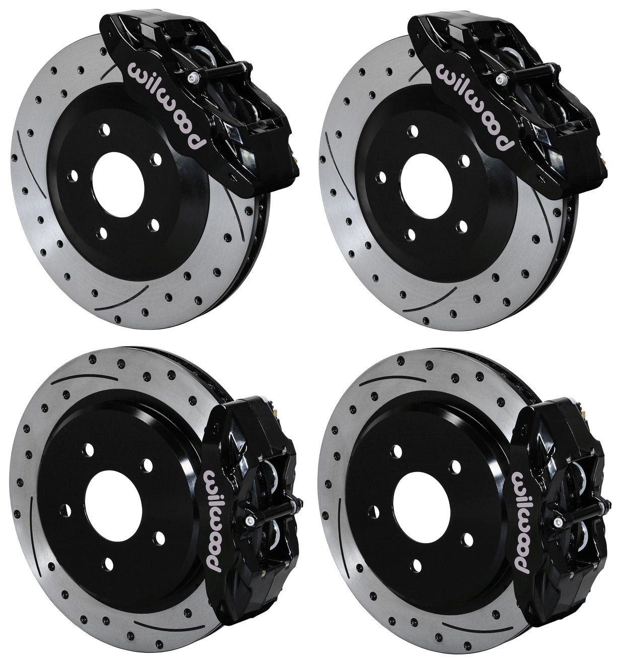 97-13 CORVETTE C5,C6 FRONT & REAR 4 PISTON CALIPER,PAD & DRILLED ROTOR SET,BLACK