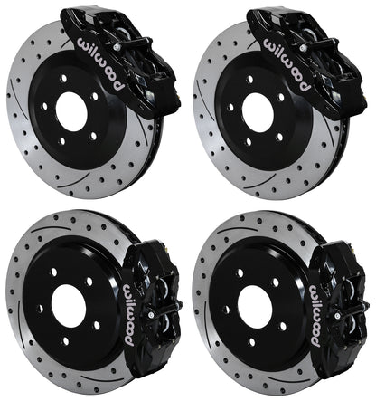 97-13 CORVETTE C5,C6 FRONT & REAR 4 PISTON CALIPER,PAD & DRILLED ROTOR SET,BLACK