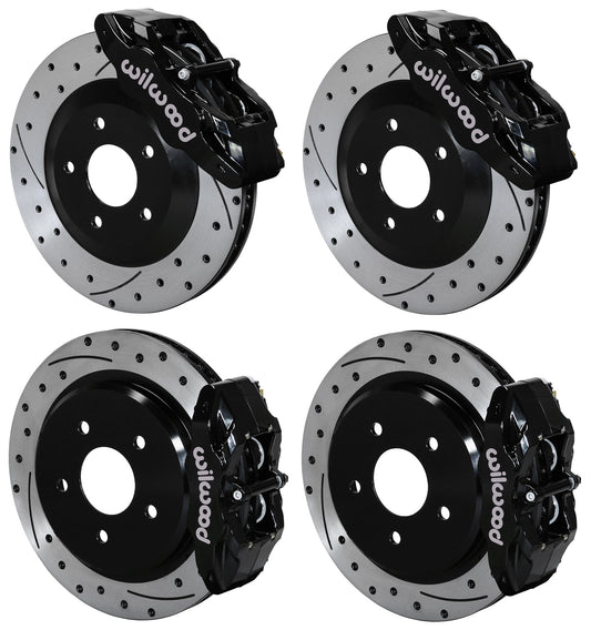 97-13 CORVETTE C5,C6 FRONT & REAR 4 PISTON CALIPER,PAD & DRILLED ROTOR SET,BLACK