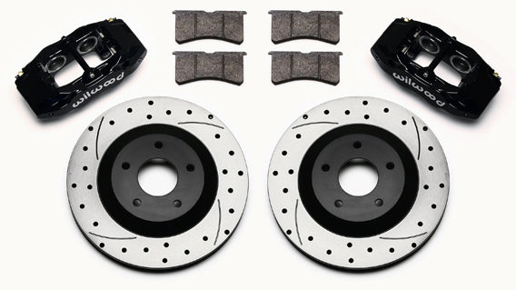 97-13 CORVETTE C5,C6 FRONT 4 PISTON CALIPER, PAD & DRILLED 12.8" ROTOR SET,BLACK