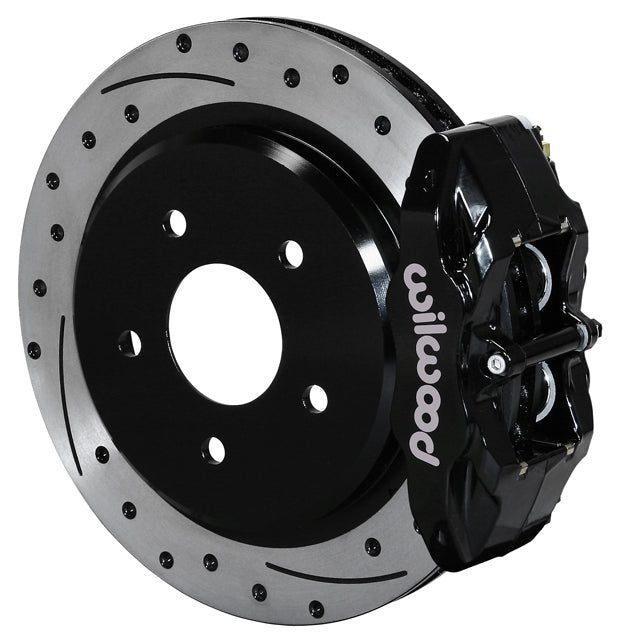 97-13 CORVETTE C5,C6 REAR 4 PISTON CALIPER, PAD & DRILLED 12" ROTOR SET,BLACK