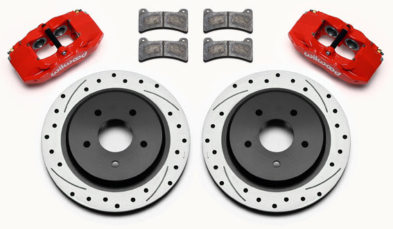 97-13 CORVETTE C5,C6 REAR 4 PISTON CALIPER, PAD & DRILLED 12" ROTOR SET,RED