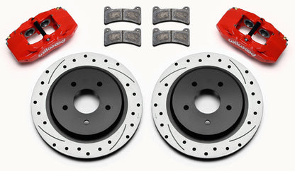 97-13 CORVETTE C5,C6 REAR 4 PISTON CALIPER, PAD & DRILLED 12" ROTOR SET,RED