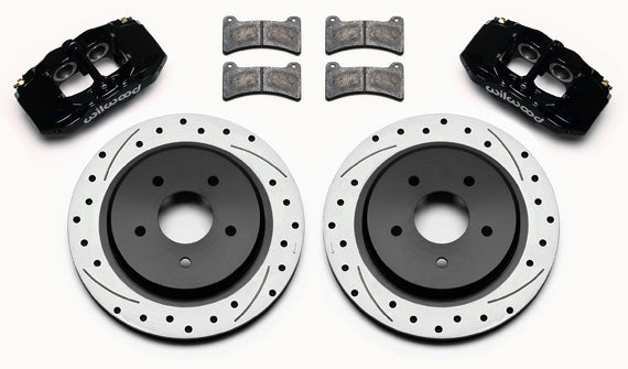 97-13 CORVETTE C5,C6 REAR 4 PISTON CALIPER, PAD & DRILLED 12" ROTOR SET,BLACK