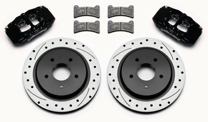 97-13 CORVETTE C5,C6 REAR 4 PISTON CALIPER, PAD & DRILLED 12" ROTOR SET,BLACK