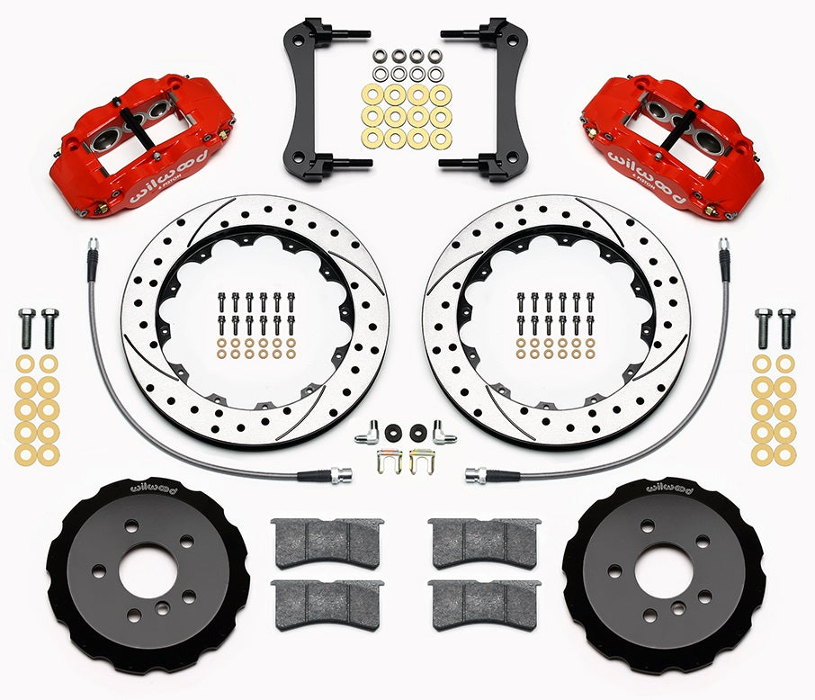 14-17 MINI COOPER FULL DISC BRAKE KIT,13/12" DRILLED ROTORS,RED CALIPERS
