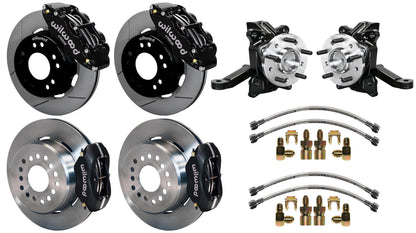 71-87 CHEVY C10 FULL DISC BRAKE KIT & WILWOOD ALUM DROP SPINDLES,12" ROTORS,BLCK