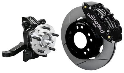71-87 CHEVY C10 FRONT DISC BRAKE KIT & WILWOOD ALUM DROP SPINDLES,12" ROTORS,BLK