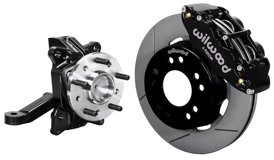 71-87 CHEVY C10 FRONT DISC BRAKE KIT & WILWOOD ALUM DROP SPINDLES,12" ROTORS,BLK